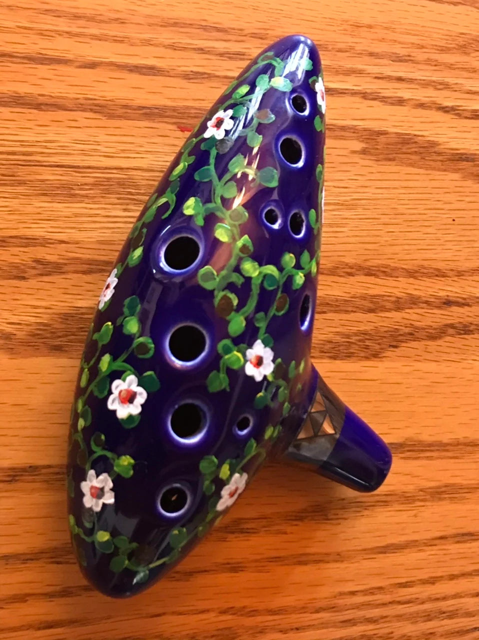 Hand-Decorated Ceramic Zelda Ocarina - Daisy Vine Design