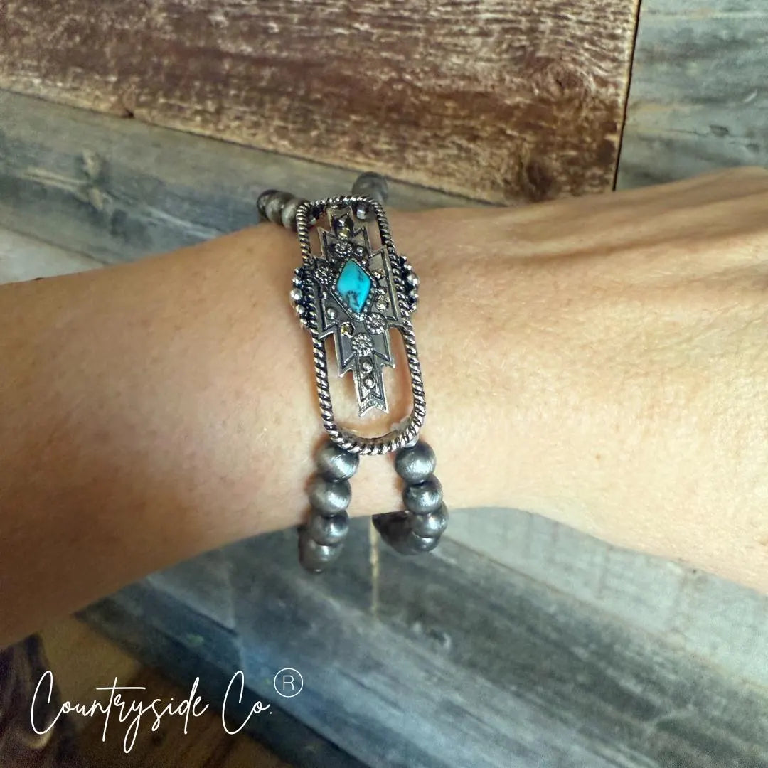 Aztec Bracelet with Navajo Pearls and Turquoise Accent