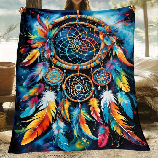 "Colorful Dreamcatcher Blanket, Soft Fleece for Cozy Home Decor, Unique Native American Design, Perfect Gift for Boho Lovers"
