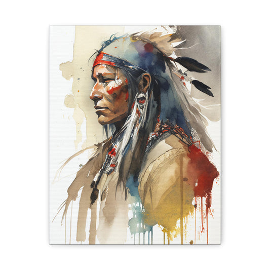 Lakota Man Watercolor Painting Canvas Print, Lakota Portrait Wall Art, Western Rustic Home Decor, Indigenous Painting Print, Oglala Sioux