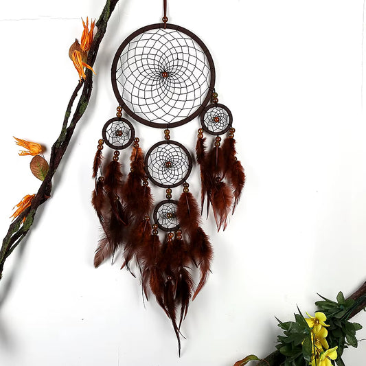 Dream Catchers Retro Deep Coffee 5 Ring Dream Catchers Home Decoration Indian Style Dreamcatcher Wall Hanging Ornament Gift 2025
