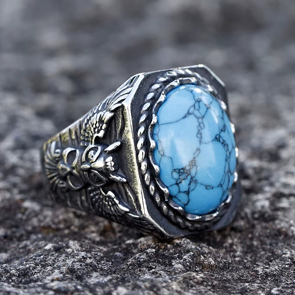 2023 New 316L Stainless Steel Viking Raven Turkish Stone Ring CZ Ring for Men High Quality Zircon Jewelry for Gift Free Shipping
