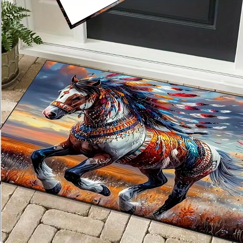Native American Horse Spirit Rug Living Room Centerpieces Cultural Inspired Carpet anti Slip Carpet Can Be Machine Washed