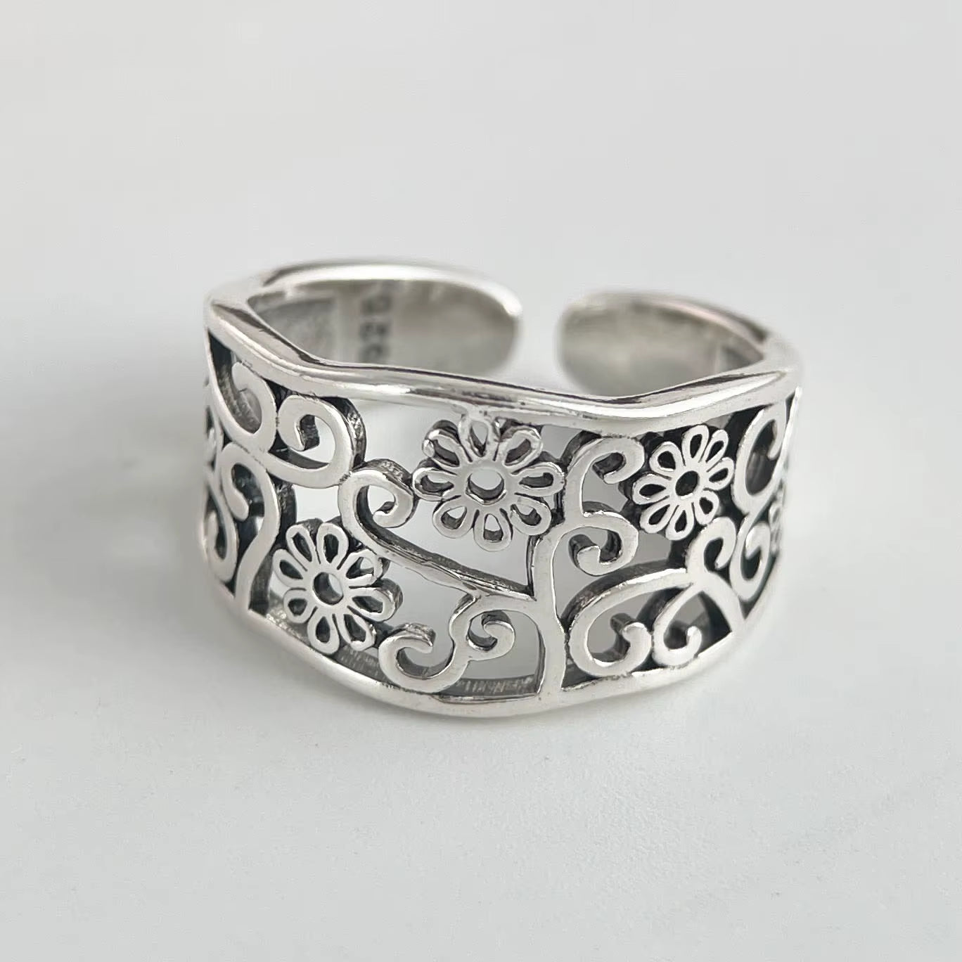925 Sterling Silver Rings for Women Couple Minimalist Handmade Simple Hollow Flower Ring Fine Jewelry Gift Prevent Allergy