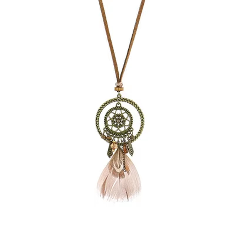 Women Bohemian Ethnic Long Chain Feather Dreamcatcher Skeleton Tassel Pendant Necklace Choker Boho Jewelry Accessories 2021 New