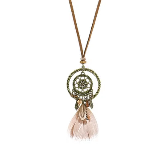 Women Bohemian Ethnic Long Chain Feather Dreamcatcher Skeleton Tassel Pendant Necklace Choker Boho Jewelry Accessories 2021 New