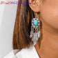 Natural Turquoise Earrings Carved Gemstone Fashion Accessories 925 Silver Luxury Stone Charm Real Jewelry Feather Amulet