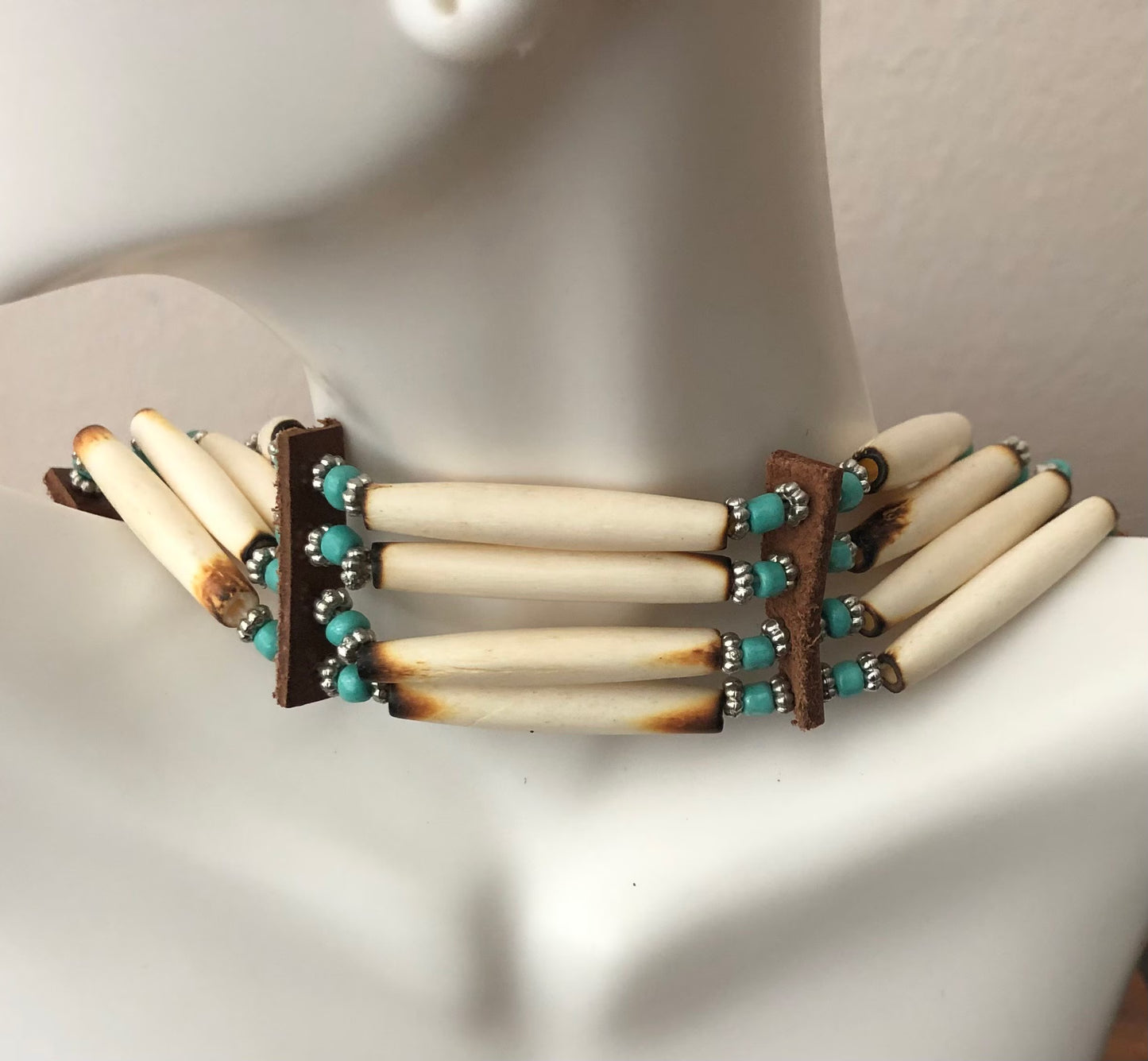 Native American Indian Style Buffalo Bone Bead Choker Tribal Necklace Jewelry
