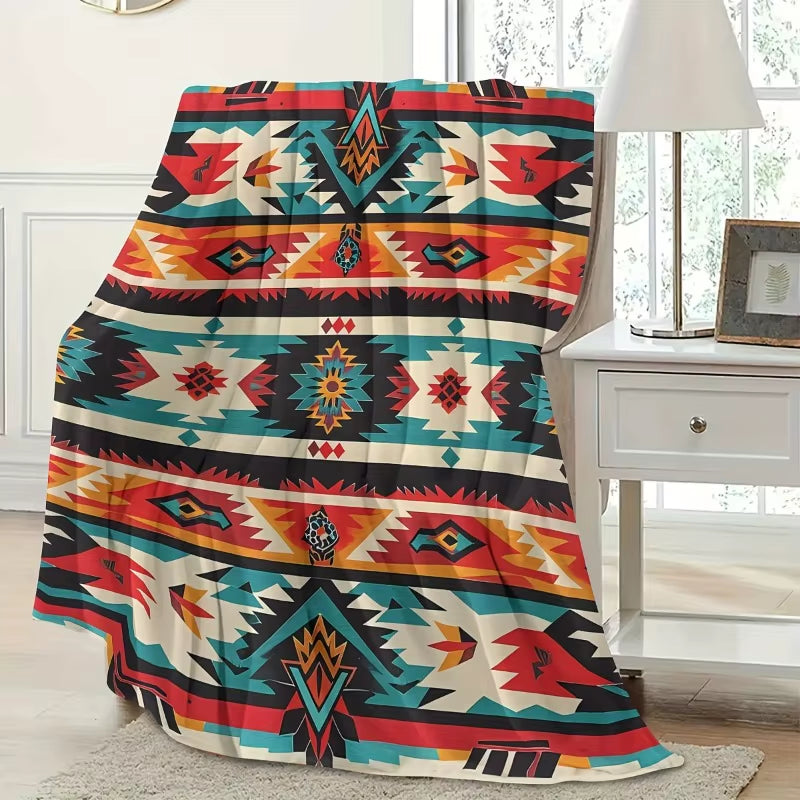 Ultra-Soft Polyester Quilt Blanket Native American-Inspired Southwest Pattern All-Season Throw for Couch or Bed Decorative Cover