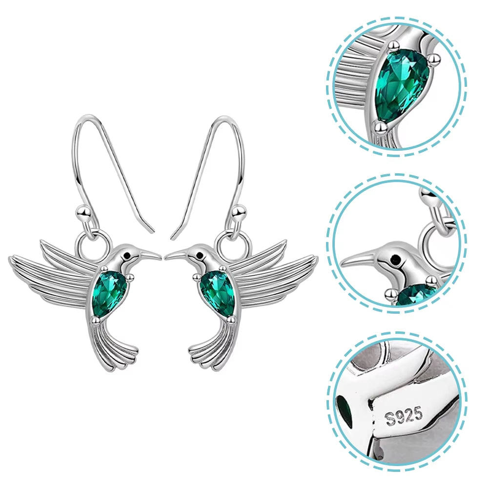 Hummingbird Earrings the Gift Gifts Dangle for Women Statement Fashion Zircon 925 Sterling Silver