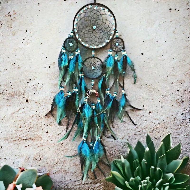 1Pcs Blue Life Tree Feather Dream Catcher, Bohemian Style Home Decoration, Wall Decoration, New Home Gifts