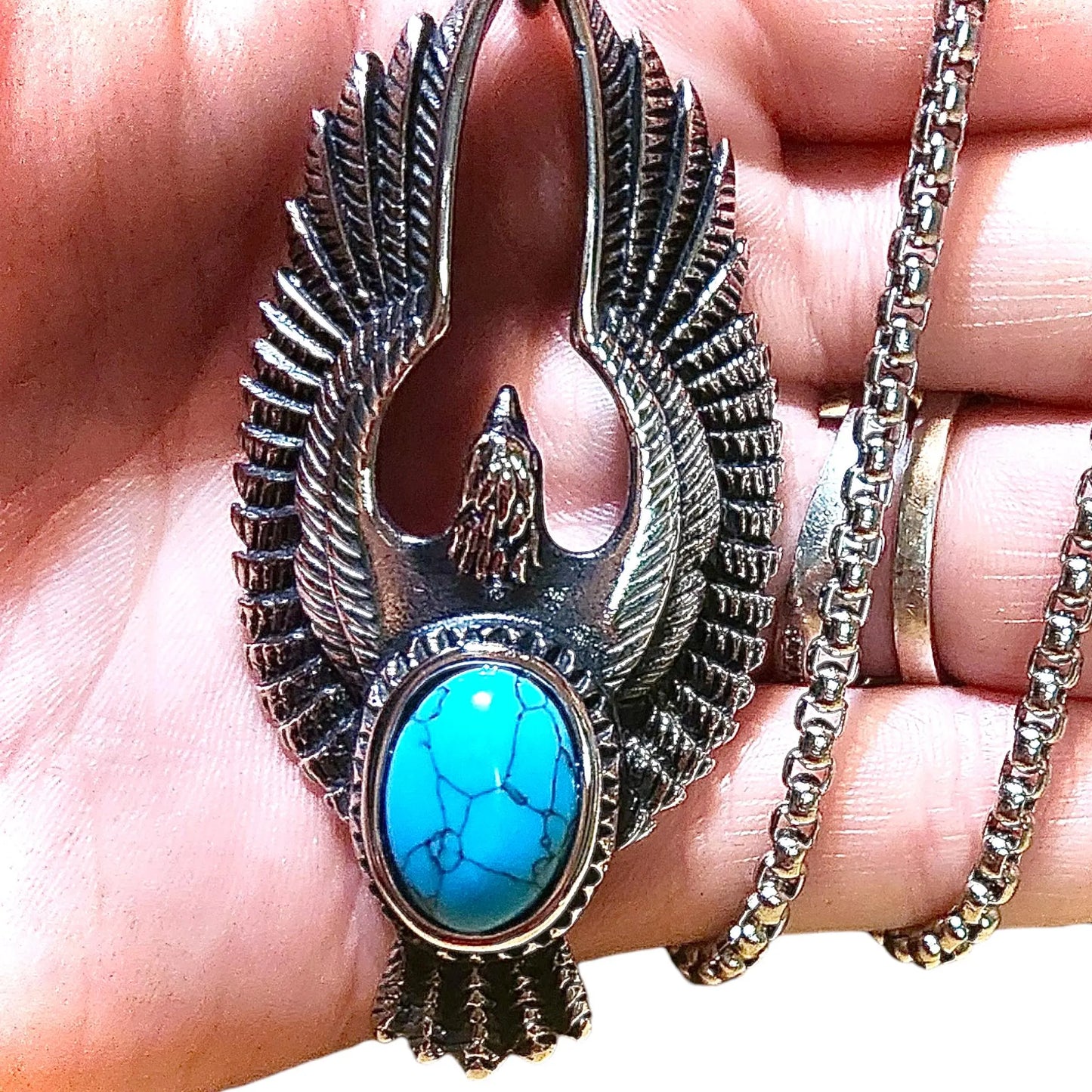 Turquoise Eagle Necklace, Eagle Pendant Necklace, Thunderbird Necklace, Stainless Steel Necklace, Birthday Gift, Turquoise Jewelry