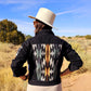 Black Denim Jacket, Jean Jacket, Western Outerwear, Upcycled Coat with Back Panel Patches, Wyeth Trail, Wool Patches, Cowgirl Gifts, Rodeo