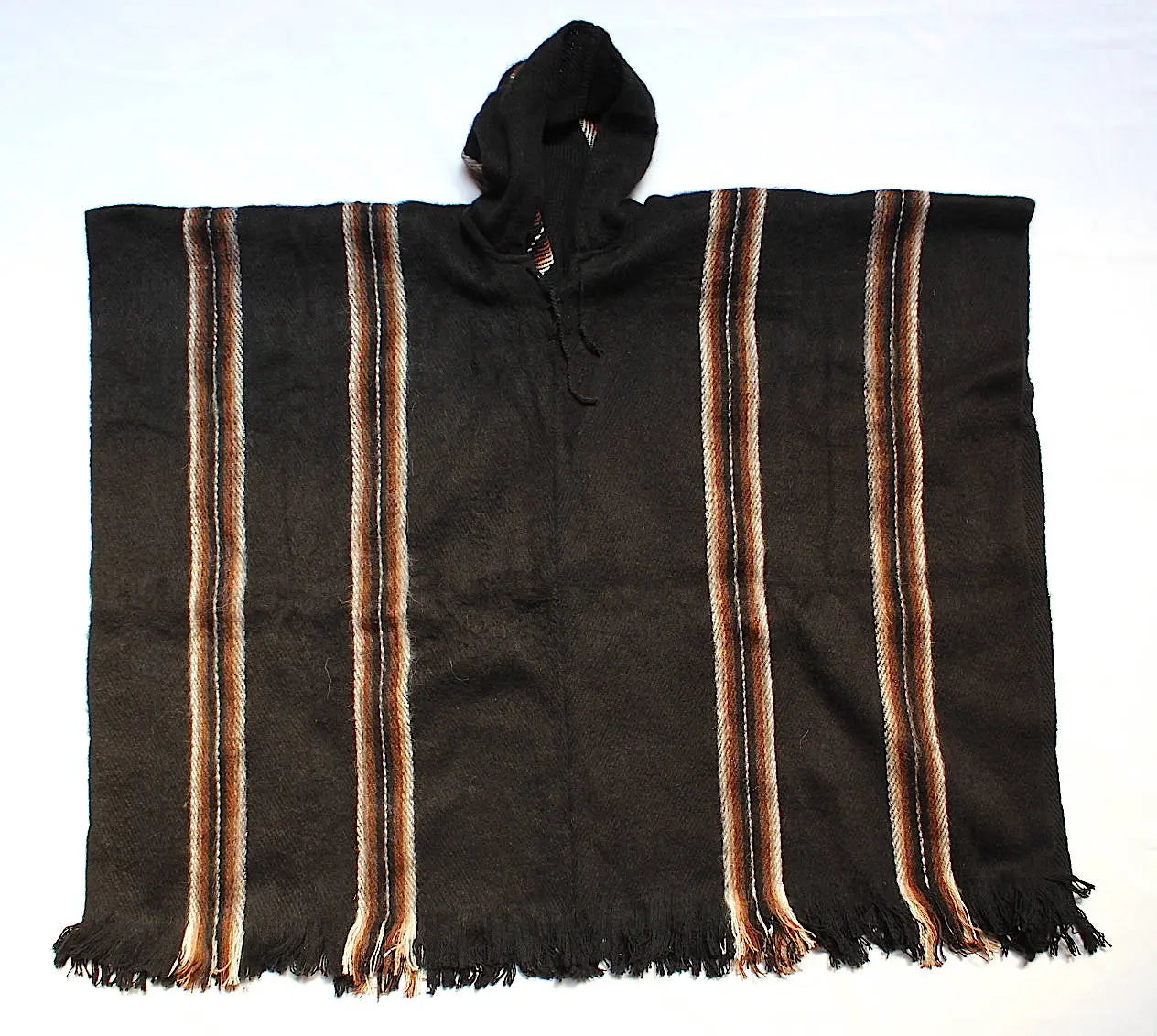 SALE 25% OFF* Men'S Alpaca Llama Wool Hooded Poncho Light and Warm in Natural Colors with Ethnic Andean Designs