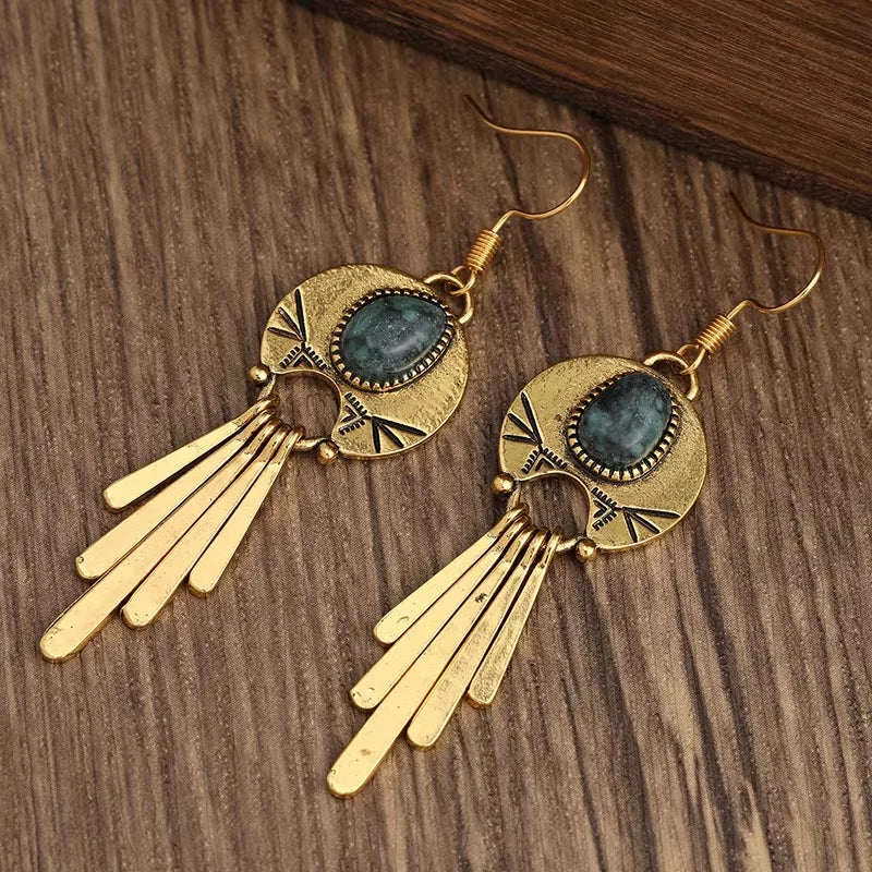 Retro Bohemian New Imitation Turquoise Inspired Elegant Tassel Earrings Fashion Women'S Festival Party Jewelry Accessories Gifts