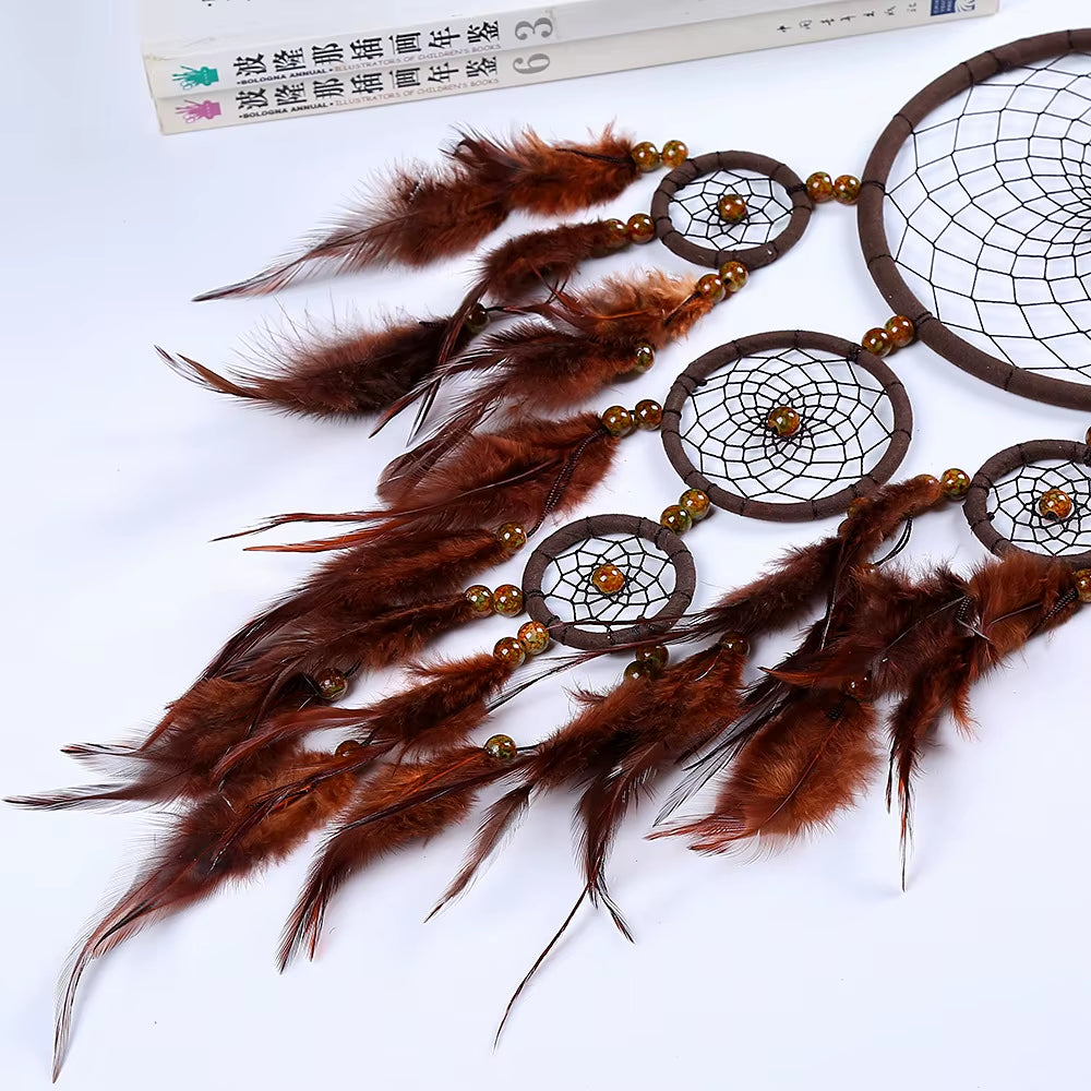 Dream Catchers Retro Deep Coffee 5 Ring Dream Catchers Home Decoration Indian Style Dreamcatcher Wall Hanging Ornament Gift 2025