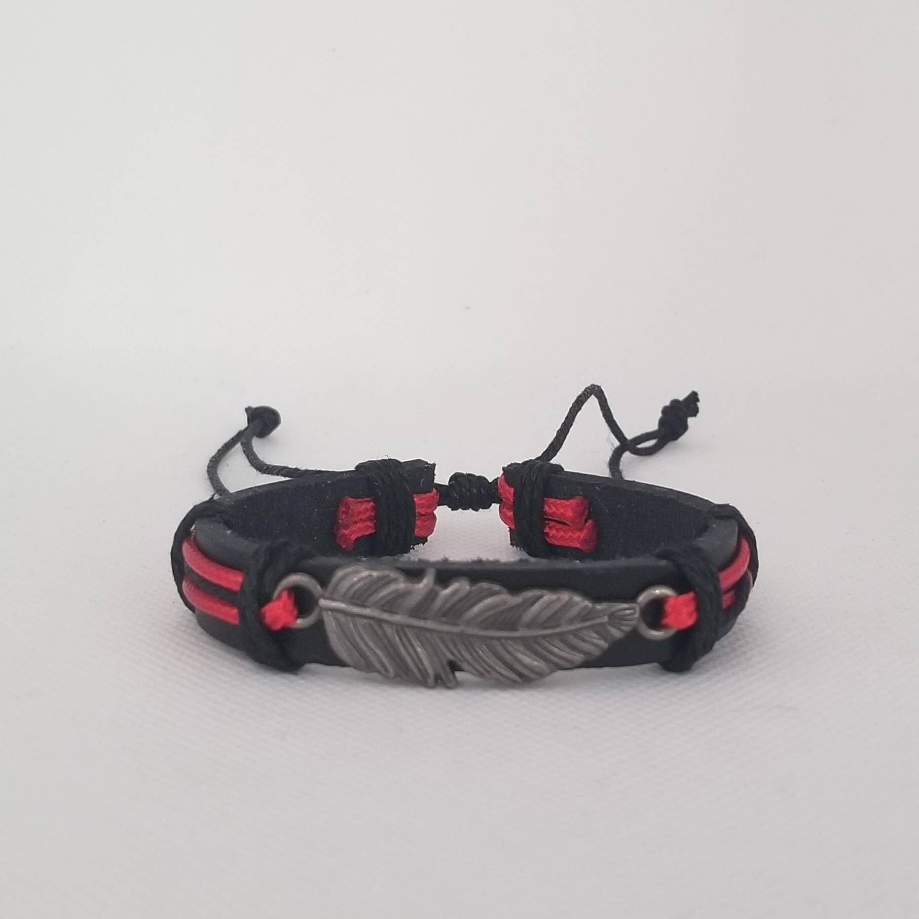 Feather Bracelet, Native American Jewelry, Bracelet for Him Her - Red