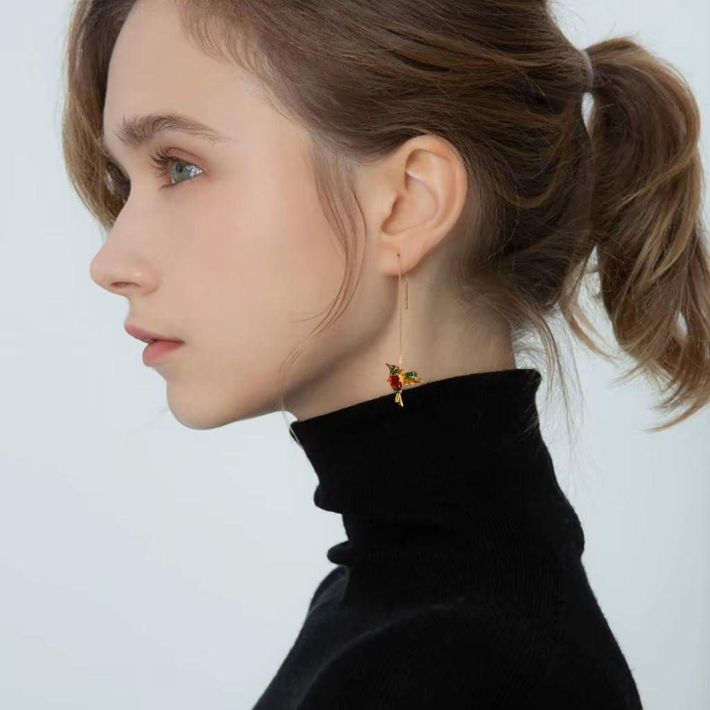 Women'S Dangle Earrings Fashionable Wing Spreading Zircon Hummingbird Long Pendant Earchain Lady Jewelry Fashionable Wing Spread