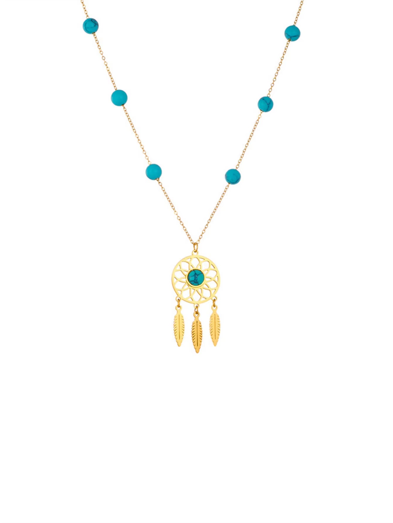 1 Pc Bohemian Dream Catcher Necklace for Women Vintage Tassel Feather Turquoise Beads Long Chain Necklace Boho Tribal Necklace