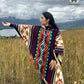 Alpaca Wool Poncho (Blue & Red). Unisex. Exclusive Design! Crafted by Indigenous Hands. One Size, a Hooded Poncho.Free SHIPPING! Gift Ideas.