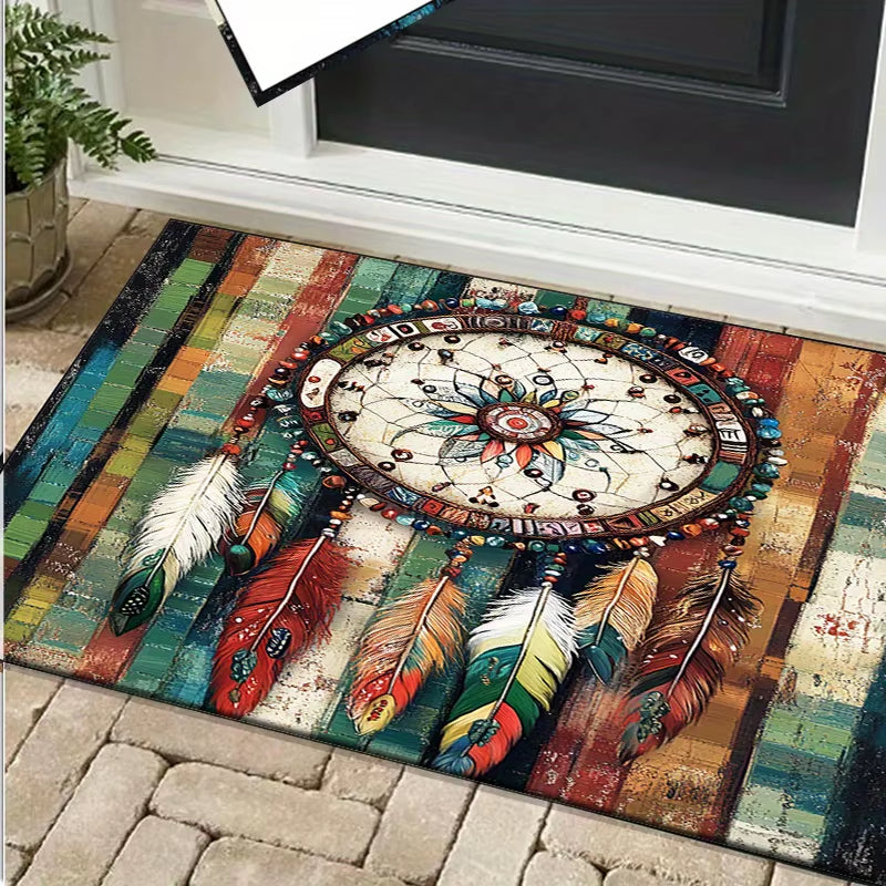 Dreamcatcher Feather Rug: Boho Chic Decor for Modern Homes | Native American Inspired Area Rugs | Vibrant Living Room Carpets