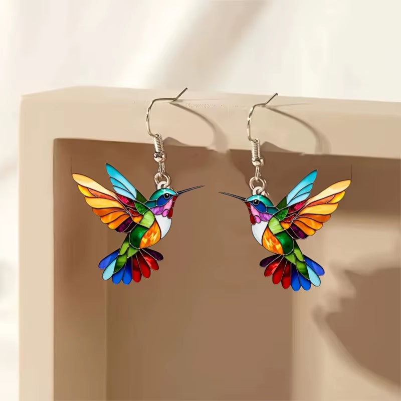Colorful Hummingbird Stud Earrings for Women Fashion Cute Animal Dangle Earring Statement Jewelry Gifts