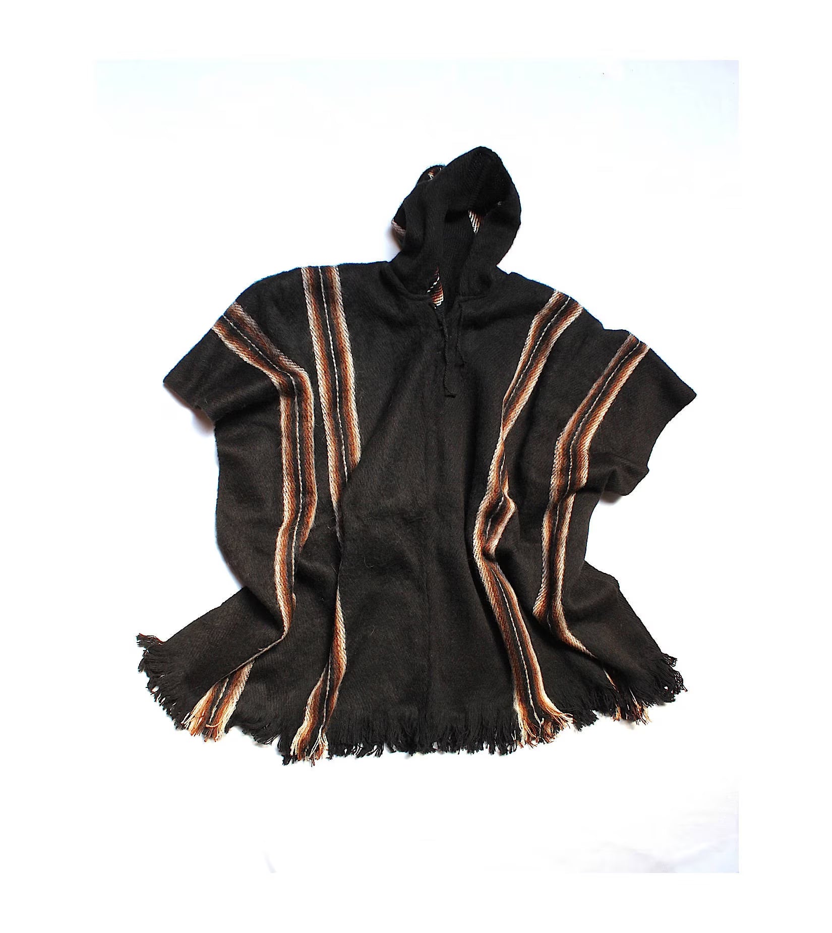 SALE 25% OFF* Men'S Alpaca Llama Wool Hooded Poncho Light and Warm in Natural Colors with Ethnic Andean Designs