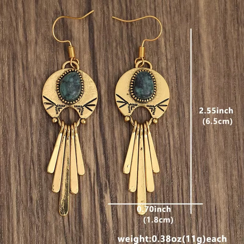 Retro Bohemian New Imitation Turquoise Inspired Elegant Tassel Earrings Fashion Women'S Festival Party Jewelry Accessories Gifts