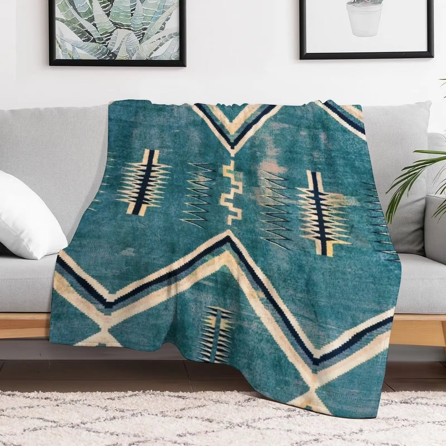 NATIVE AMERICAN 130 YEAR OLD BLANKET - 2021 COLORIZED - BURNT TURQUIOSE Throw Blanket for Winter Anime Designers Kid'S Blankets