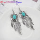 Natural Turquoise Earrings Carved Gemstone Fashion Accessories 925 Silver Luxury Stone Charm Real Jewelry Feather Amulet