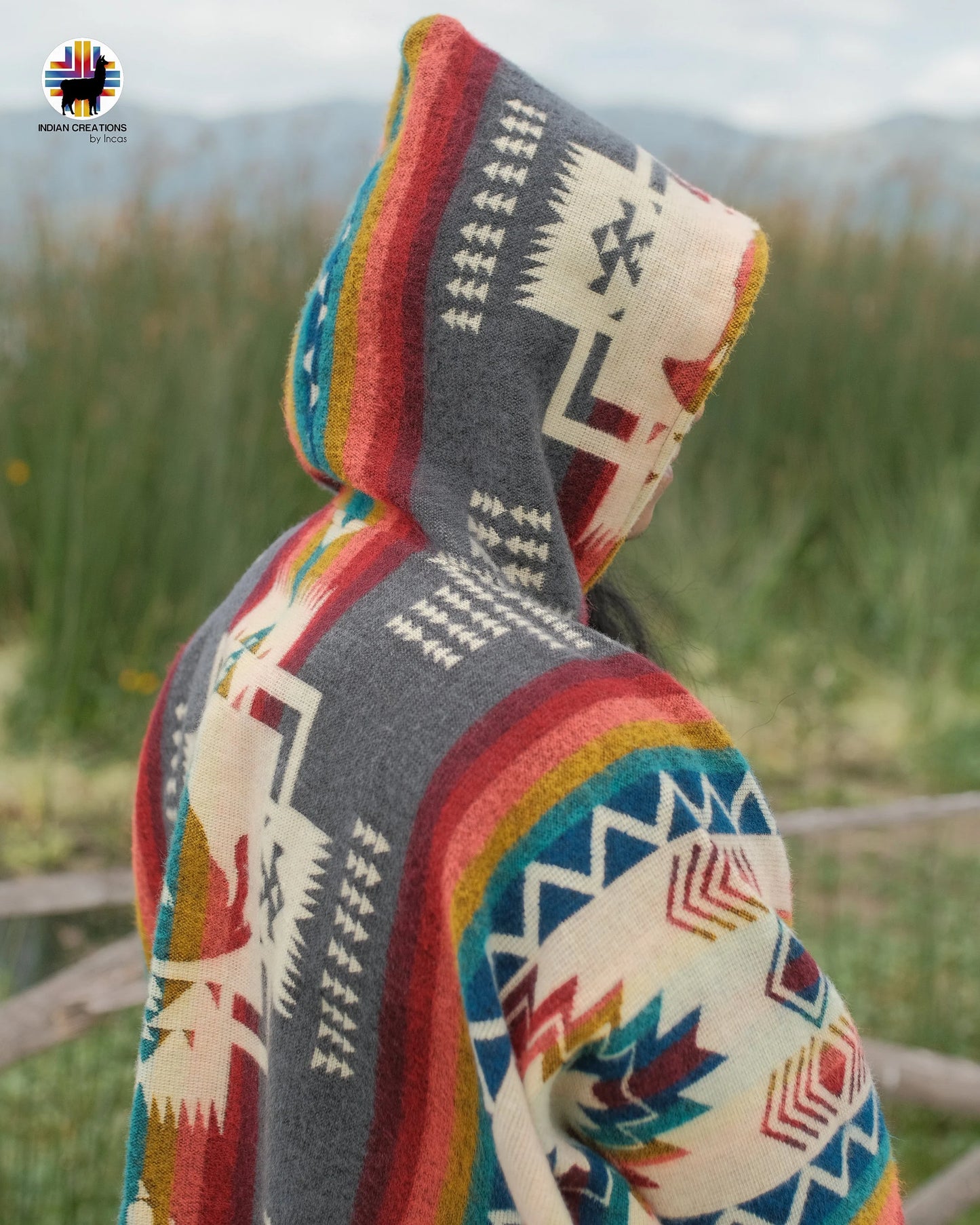 Unisex Alpaca Wool Poncho. (Gray Wolf Spirit) Exclusive Handcrafted by Indigenous Hands! Unisex. One Size. FREE SHIPPING! Gift Ideas.