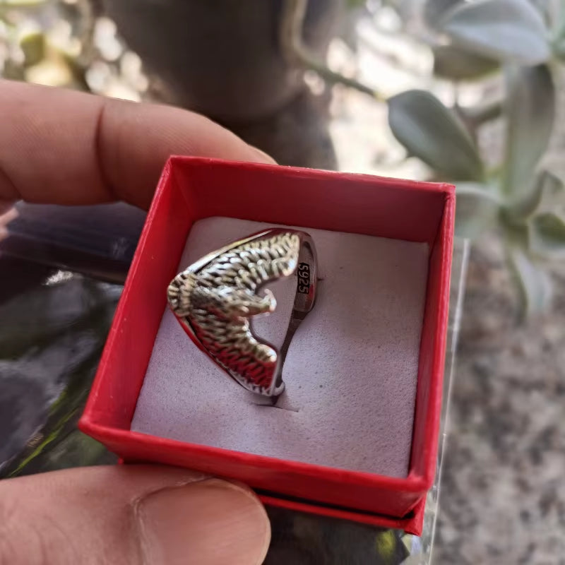 925 Sterling Silver Male Ring Finger Eagle Open Ring for Women Men Fashion Unique Animal Punk Fine Jewelry Circle Gift