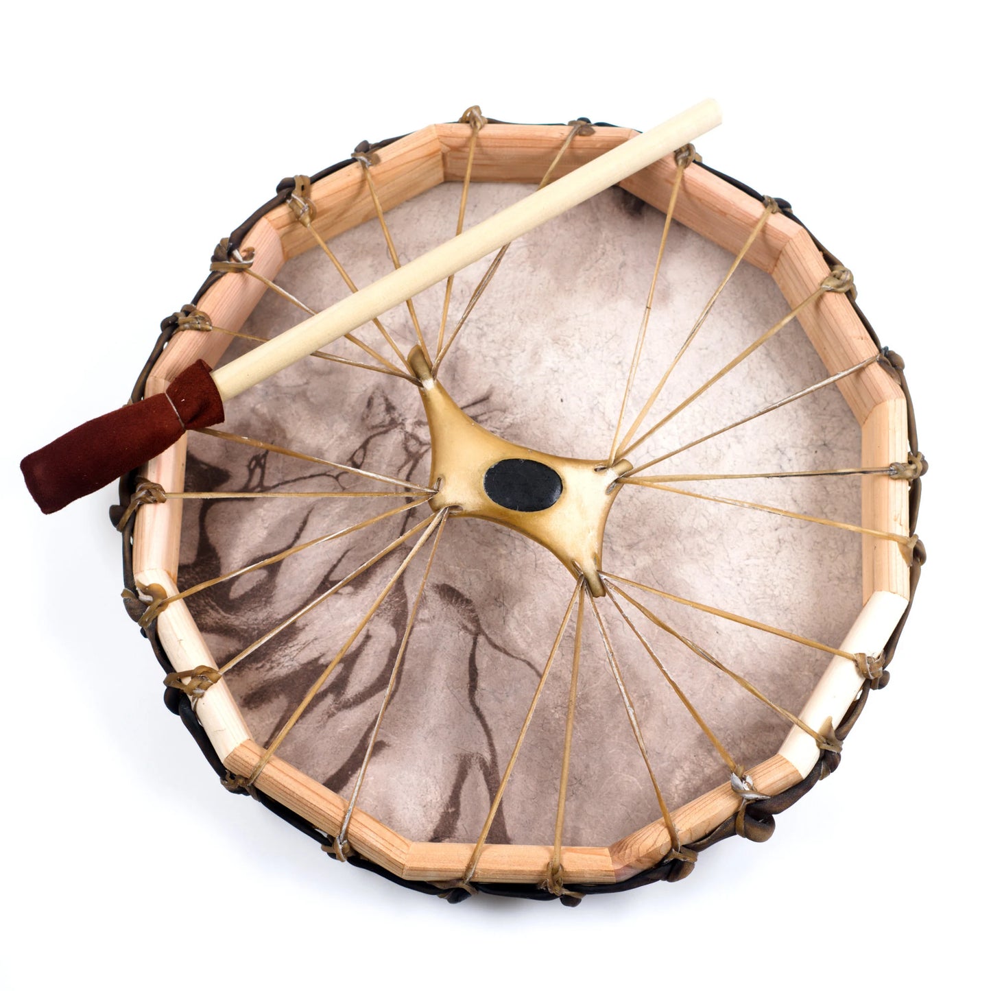 Round Shaman Frame Drum, Native American Style, Deer Skin Head, Leather Mallet, Sizes 10” 13” 16”