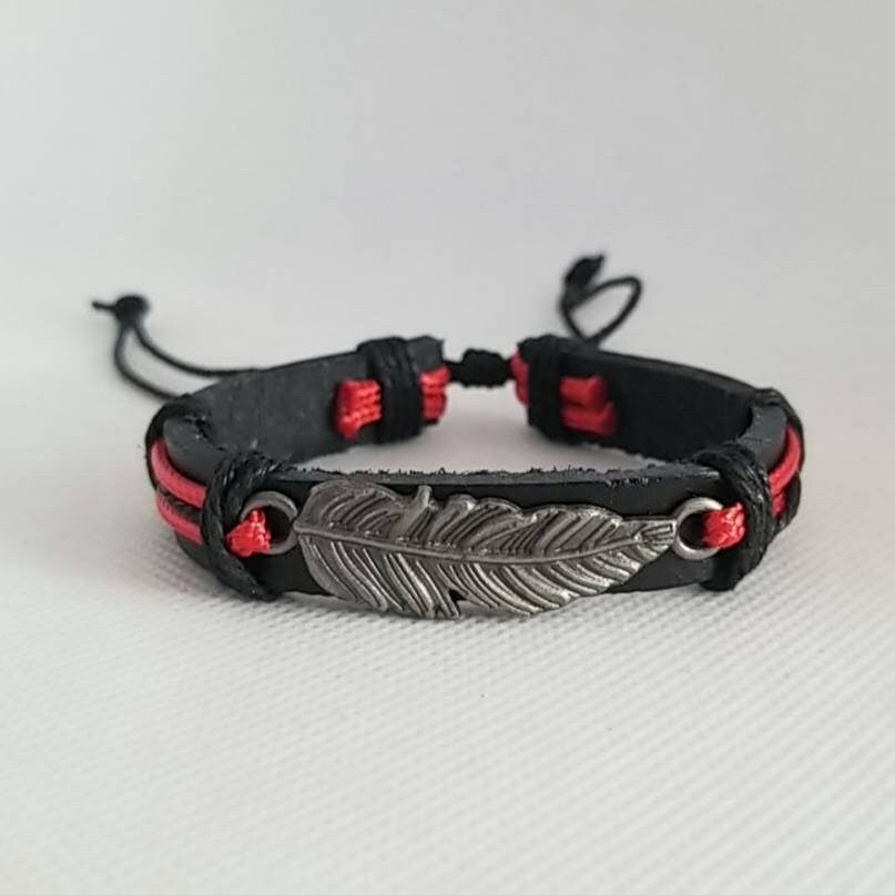 Feather Bracelet, Native American Jewelry, Bracelet for Him Her - Red