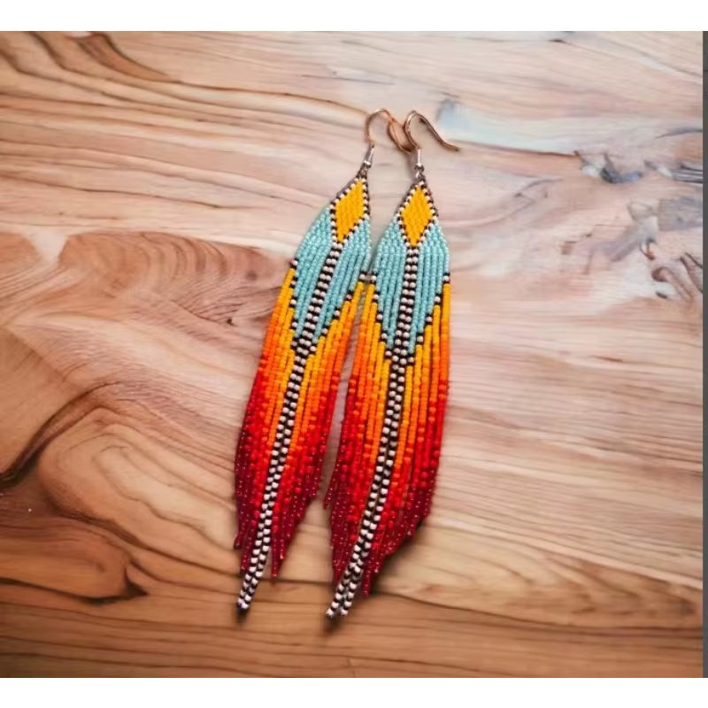 Rice Bead Earrings Tassel Flowers Originality Bohemia Hand Knitting Design Alloy Fashion Simple Dazzling Beaded Earrings