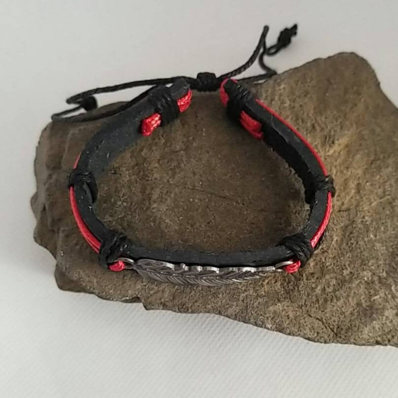 Feather Bracelet, Native American Jewelry, Bracelet for Him Her - Red