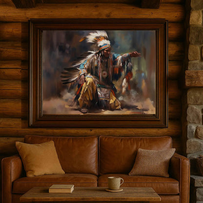 Kneeling Indian Wall Art, Native American Canvas Art, 6 Sizes