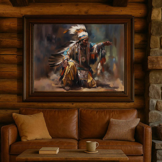 Kneeling Indian Wall Art, Native American Canvas Art, 6 Sizes
