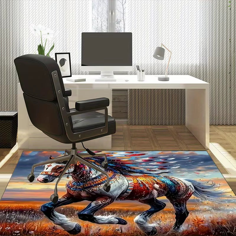 Native American Horse Spirit Rug Living Room Centerpieces Cultural Inspired Carpet anti Slip Carpet Can Be Machine Washed