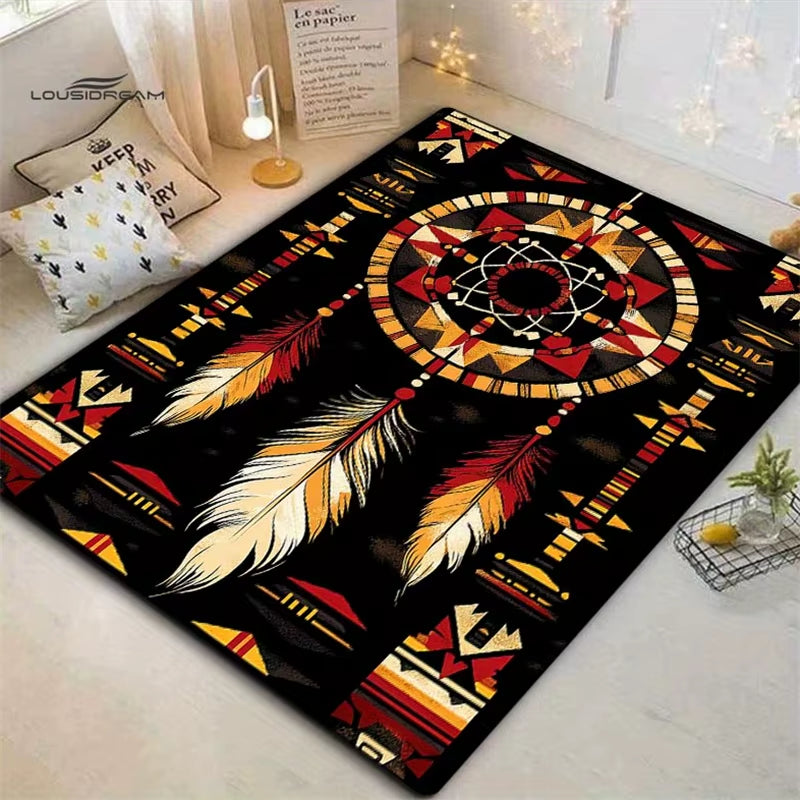 [Vibrant Dreamcatcher Mat] Vibrant Print Native American Dreamcatcher and Feather Design Non-Slip Soft Area Mat |