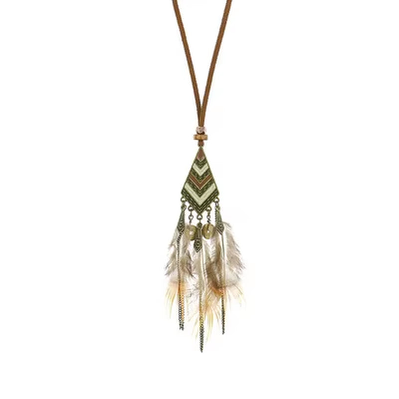 Women Bohemian Ethnic Long Chain Feather Dreamcatcher Skeleton Tassel Pendant Necklace Choker Boho Jewelry Accessories 2021 New
