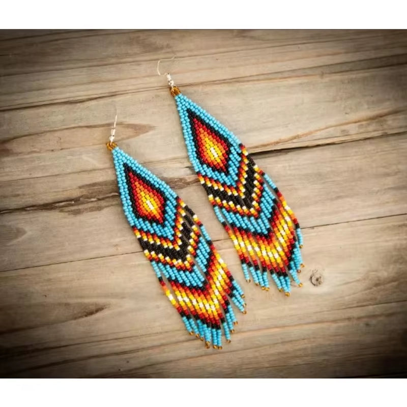 Rice Bead Earrings Tassel Flowers Originality Bohemia Hand Knitting Design Alloy Fashion Simple Dazzling Beaded Earrings