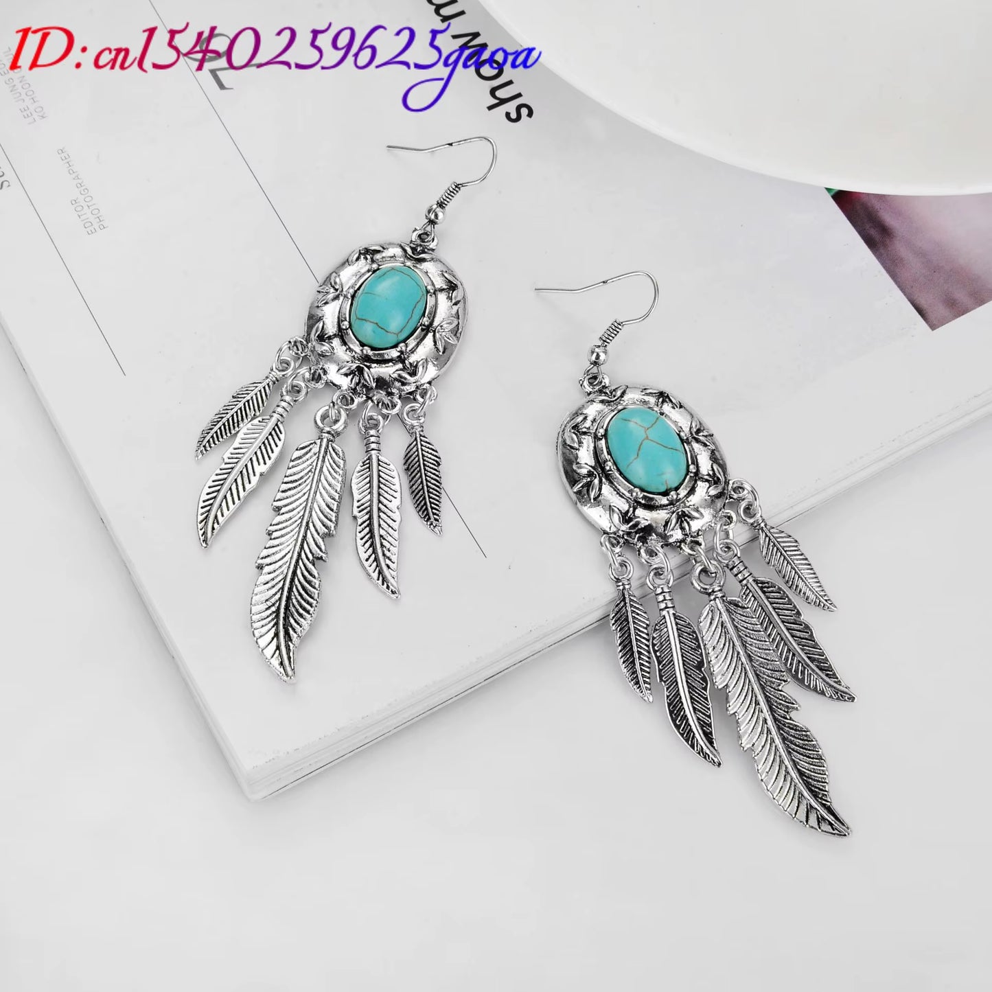 Natural Turquoise Earrings Carved Gemstone Fashion Accessories 925 Silver Luxury Stone Charm Real Jewelry Feather Amulet
