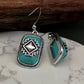 Bohemian Shield Design Geometric S Earrings for Women Tribal Jewelry Antique Silver Color Blue Stone Earring