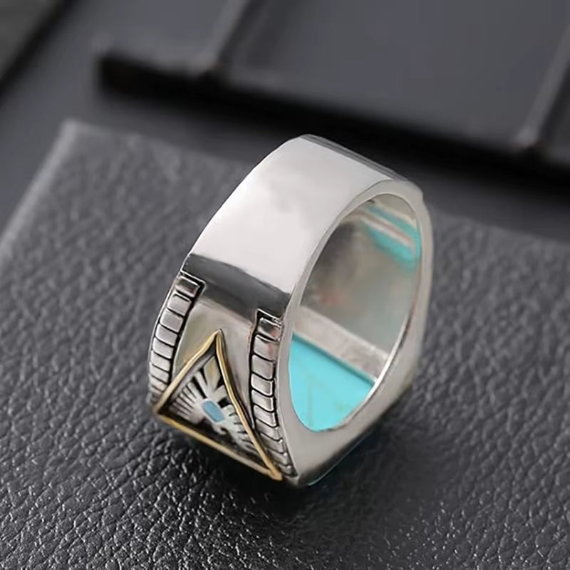 Vintage Eagle Turquoise Ring for Men Hand Carved Classic Eagle Ring Bohemian Natural Stone Ring Bohemian Turquoise Jewelry Chic