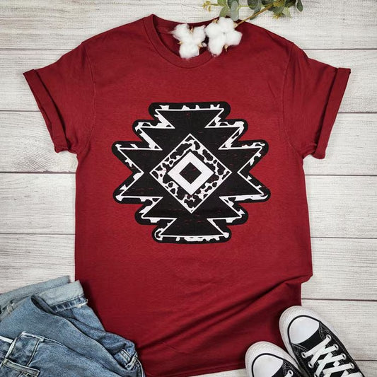 Cow Print Aztec Shirt, Western Aztec Graphic Tee, Aztec Patterns, Native American Clothing, Free Spirit Shirt, Bohemian T-Shirt,
