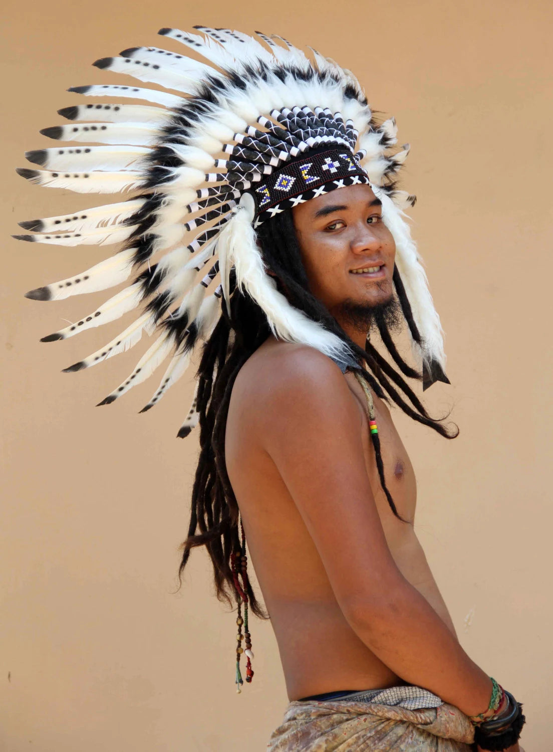 Indian Headdress Replica, Black and White, Short Length
