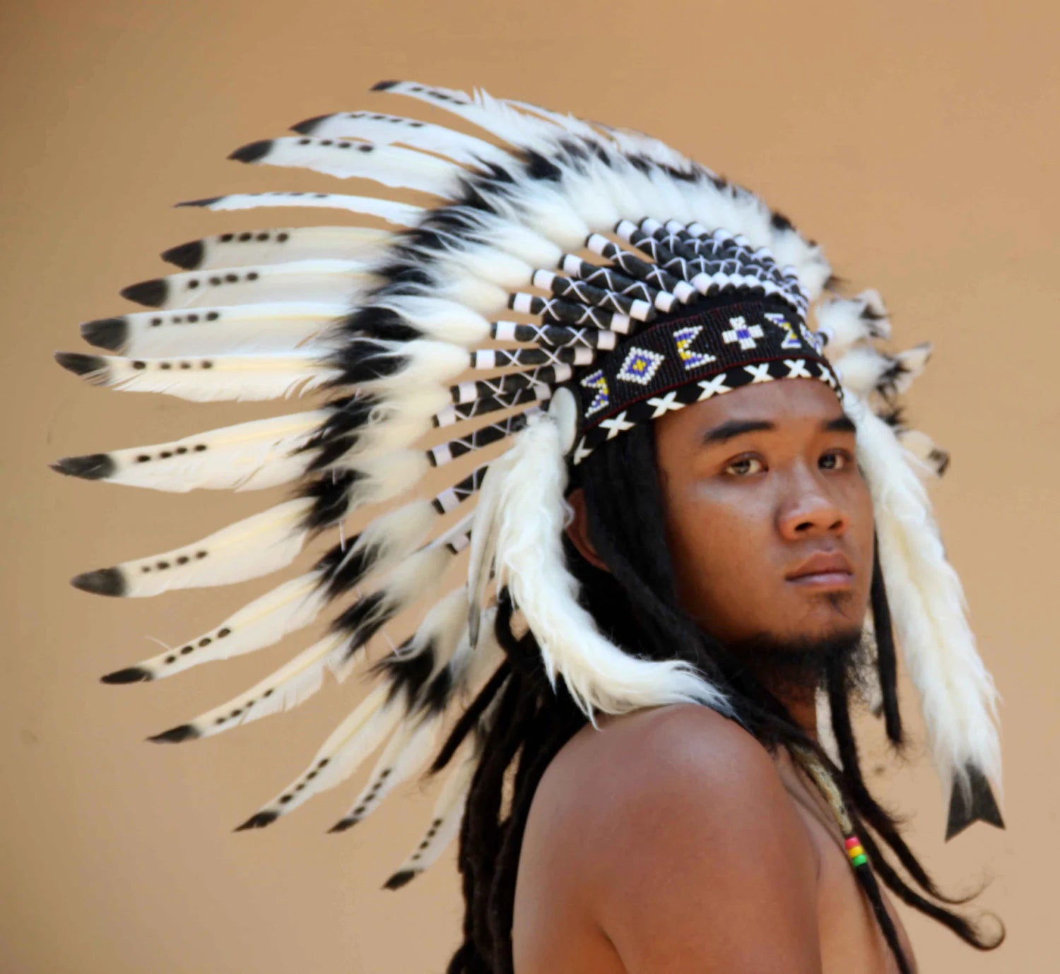 Indian Headdress Replica, Black and White, Short Length
