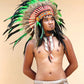 Green Feather Headdress: Short Native American Style Warbonnet