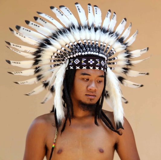 Indian Headdress Replica, Black and White, Short Length
